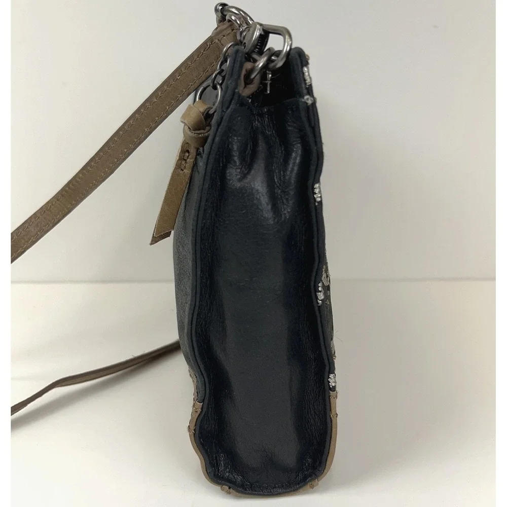 THE SAK Soft Leather Crossbody Bag Black Tan Western Boho Zip Top Shoulder Purse